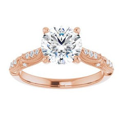 14K Solid Gold 7.5 mm Round Forever One™ Near Colorless Lab-Grown Moissanite & 1/10 CTW Natural Diamond Engagement Ring