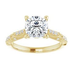 14K Solid Gold 7x7 mm Cushion Forever One™ Colorless Lab-Grown Moissanite & 1/10 CTW Natural Diamond Engagement Ring