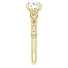 14K Solid Gold 7.5 mm Round Forever One™ Near Colorless Lab-Grown Moissanite & 1/10 CTW Natural Diamond Engagement Ring