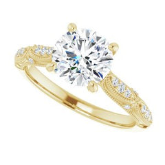 14K Solid Gold 7.5 mm Round Forever One™ Near Colorless Lab-Grown Moissanite & 1/10 CTW Natural Diamond Engagement Ring