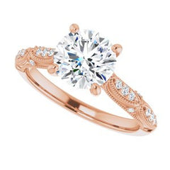 14K Solid Gold 7.5 mm Round Forever One™ Near Colorless Lab-Grown Moissanite & 1/10 CTW Natural Diamond Engagement Ring