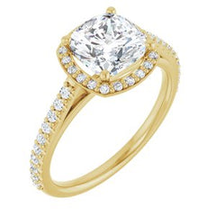 14K Solid Gold 7x7 mm Cushion Forever One™ Near Colorless Lab-Grown Moissanite & 1/4 CTW Natural Diamond Engagement Ring