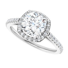 14K Solid Gold 7x7 mm Cushion Forever One™ Near Colorless Lab-Grown Moissanite & 1/4 CTW Natural Diamond Engagement Ring