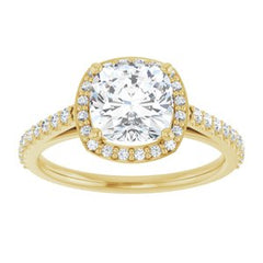 14K Solid Gold 7x7 mm Cushion Forever One™ Near Colorless Lab-Grown Moissanite & 1/4 CTW Natural Diamond Engagement Ring