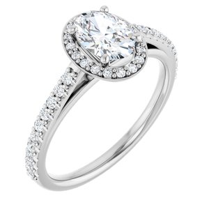 14K Solid Gold 7x5 mm Oval Forever One™ Colorless Lab-Grown Moissanite & 1/4 CTW Natural Diamond Engagement Ring