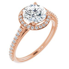 14K Solid Gold 7.5 mm Round Forever One™ Colorless Lab-Grown Moissanite & 1/4 CTW Natural Diamond Engagement Ring