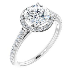 14K Solid Gold 7.5 mm Round Forever One™ Colorless Lab-Grown Moissanite & 1/4 CTW Natural Diamond Engagement Ring