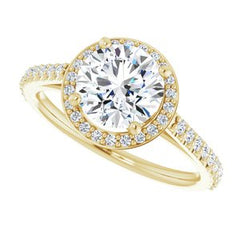14K Solid Gold 7.5 mm Round Forever One™ Colorless Lab-Grown Moissanite & 1/4 CTW Natural Diamond Engagement Ring