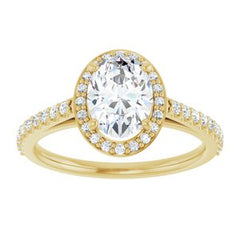 14K Solid Gold 8x6 mm Oval Forever One™ Colorless Lab-Grown Moissanite & 1/4 CTW Natural Diamond Engagement Ring