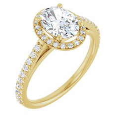 14K Solid Gold 8x6 mm Oval Forever One™ Colorless Lab-Grown Moissanite & 1/4 CTW Natural Diamond Engagement Ring