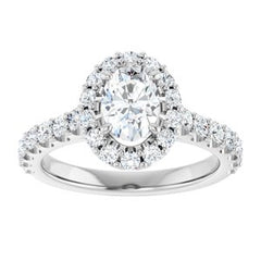 14K Solid Gold 7x5 mm Oval Forever One™ Near Colorless Lab-Grown Moissanite & 3/4 CTW Natural Diamond Engagement Ring