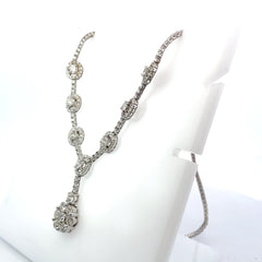 10.5 CT. TW Round Cut Diamond Tennis Necklace set in 18k White Gold with Diamond Flower Pendant Drop