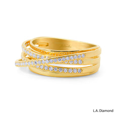 14k Yellow Gold Cross-Over Pavé Band Ring with Natural Diamonds