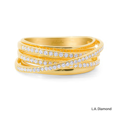 14k Yellow Gold Cross-Over Pavé Band Ring with Natural Diamonds