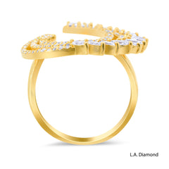 14k Yellow Gold Elegant Feathered Diamond Ring