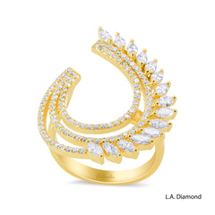 14k Yellow Gold Elegant Feathered Diamond Ring