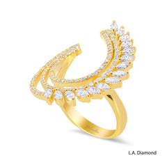 14k Yellow Gold Elegant Feathered Diamond Ring