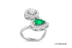 Two-Stone Open Diamond and Emerald Ring in 14k White Gold