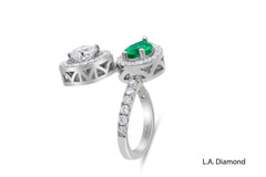 Two-Stone Open Diamond and Emerald Ring in 14k White Gold