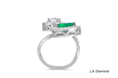 Two-Stone Open Diamond and Emerald Ring in 14k White Gold