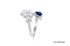 Fancy Diamond and Sapphire Open Ring in 14k White Gold