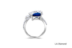 Fancy Diamond and Sapphire Open Ring in 14k White Gold