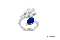 Fancy Diamond and Sapphire Open Ring in 14k White Gold