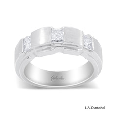 0.85ct Emerald Cut Diamond Mens Wedding Band in 14k White Gold