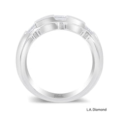 0.85ct Emerald Cut Diamond Mens Wedding Band in 14k White Gold