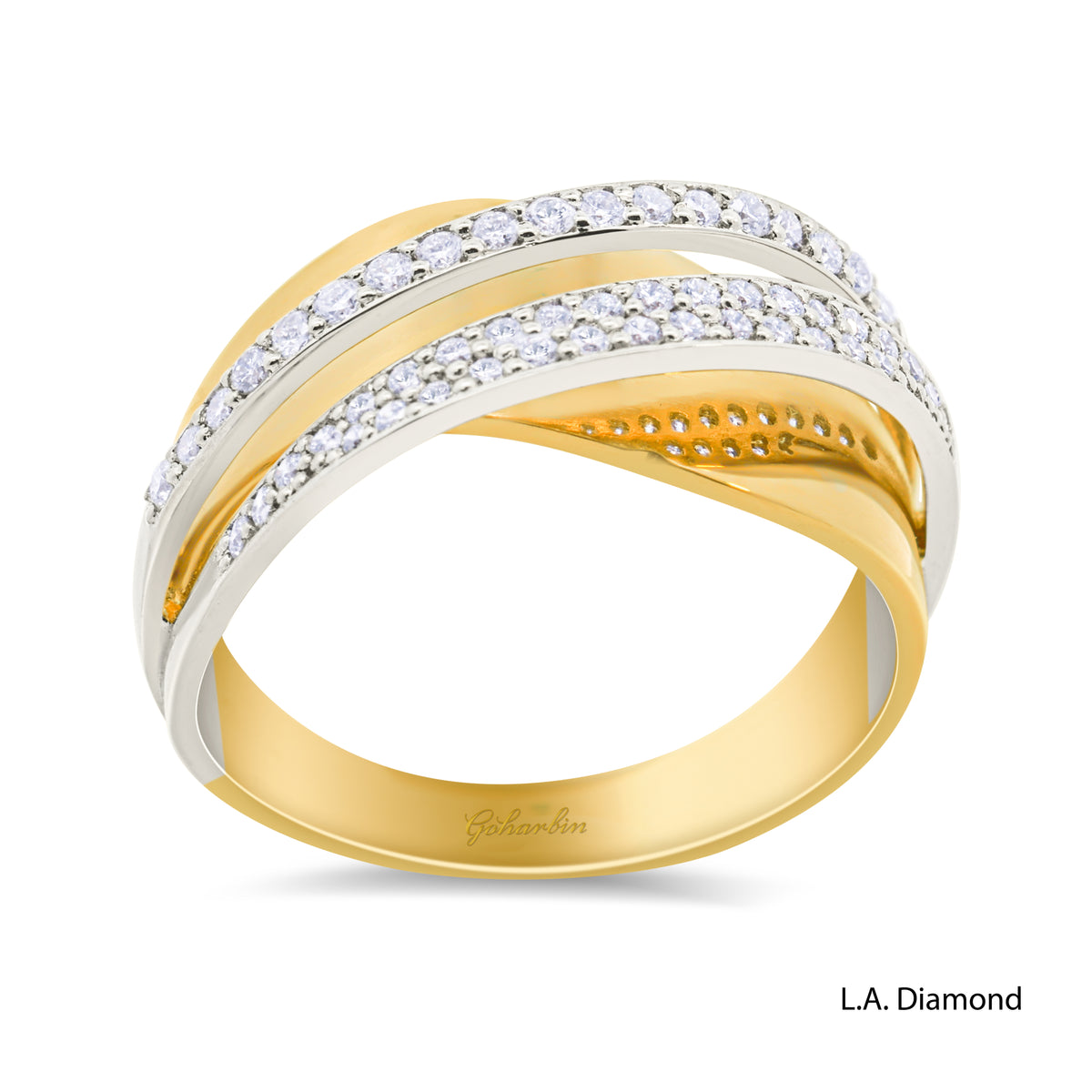 14k Two-Tone Cross-Over Ring with Natural Diamonds