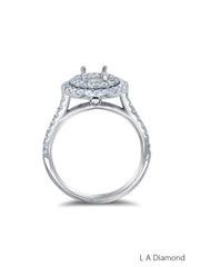 14k White Gold Diamond Round and Oval Cut Semi Mount Halo Engagement Ring 1.40c