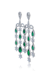 14k White Gold Diamond And Emerald Earring - LA DIAMOND