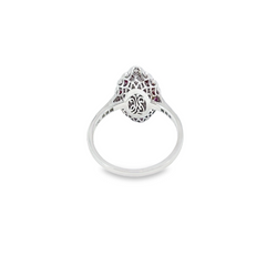 14k White Gold Diamond Princess Cut With Ruby Stone Ring .88c