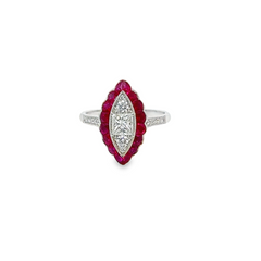 14k White Gold Diamond Princess Cut With Ruby Stone Ring .88c