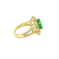 14k Yellow Gold Diamond Emerald Stone Round Cut Ring 3.62c